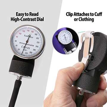 LotFancy Aneroid Sphygmomanometer with Stethoscope Kit, Universal BP Cuff (10”-16”), Adult Professional Manual Blood Pressure Monitor, Zipper Case Included, Purple
