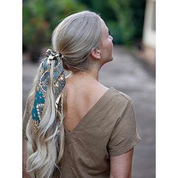 Pack of 3 Girl's Knotted Retro Bow Hair Scrunchies Elastic Bohemia Hair Scarf Paisley Ribbon Hair Ti...