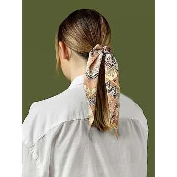 Pack of 3 Girl's Knotted Retro Bow Hair Scrunchies Elastic Bohemia Hair Scarf Paisley Ribbon Hair Ties Bands Satin hair accessories Scrunchy Ponytail Holder for Women (Paisley)