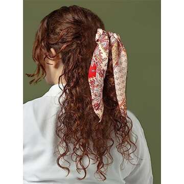 Pack of 3 Girl's Knotted Retro Bow Hair Scrunchies Elastic Bohemia Hair Scarf Paisley Ribbon Hair Ties Bands Satin hair accessories Scrunchy Ponytail Holder for Women (Paisley)