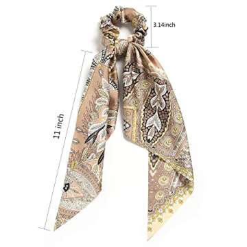 Pack of 3 Girl's Knotted Retro Bow Hair Scrunchies Elastic Bohemia Hair Scarf Paisley Ribbon Hair Ties Bands Satin hair accessories Scrunchy Ponytail Holder for Women (Paisley)