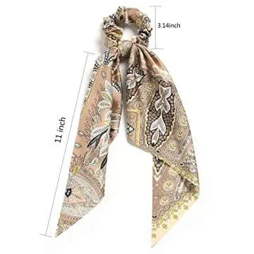 Pack of 3 Girl's Knotted Retro Bow Hair Scrunchies Elastic Bohemia Hair Scarf Paisley Ribbon Hair Ties Bands Satin hair accessories Scrunchy Ponytail Holder for Women (Paisley)