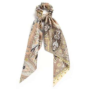 Pack of 3 Girl's Knotted Retro Bow Hair Scrunchies Elastic Bohemia Hair Scarf Paisley Ribbon Hair Ties Bands Satin hair accessories Scrunchy Ponytail Holder for Women (Paisley)