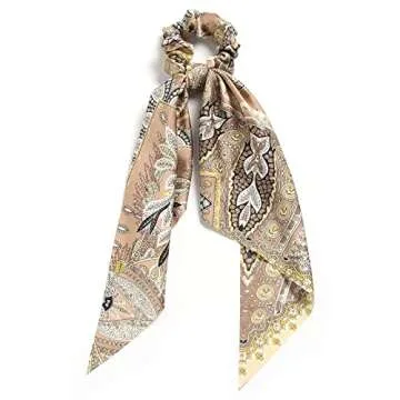 Pack of 3 Girl's Knotted Retro Bow Hair Scrunchies Elastic Bohemia Hair Scarf Paisley Ribbon Hair Ties Bands Satin hair accessories Scrunchy Ponytail Holder for Women (Paisley)