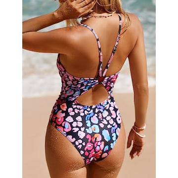 CUPSHE Women's One Piece Swimsuits Bathing Suits Cutout V Neck Tummy Control Adjustable Straps O Ring,XL Pink Leopard