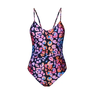 CUPSHE Women's One Piece Swimsuits Bathing Suits Cutout V Neck Tummy Control Adjustable Straps O Ring,XL Pink Leopard