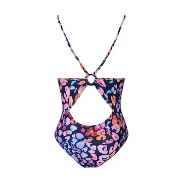 CUPSHE Women's One Piece Swimsuits Bathing Suits Cutout V Neck Tummy Control Adjustable Straps O Ring,XL Pink Leopard