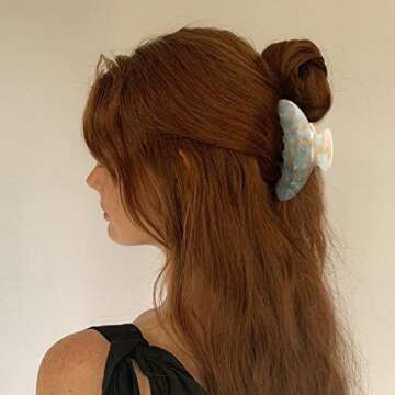 4Pcs Large Acrylic Hair Claw Clips - Strong Hold Thick Hair Banana Barrettes for Women Girls (Hair Clips, Banana(gray/champagne/green/pink))