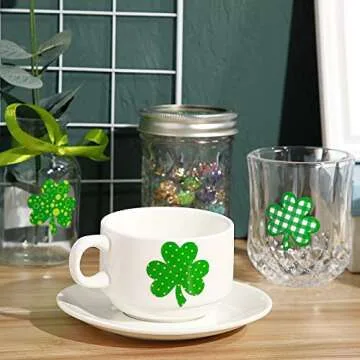 Zonon 1000 Pieces St Patrick's Day Stickers Roll 1.5 Inch Irish Shamrock Labels Clover Themed Stickers Self Adhesive Tag Seals Stickers for Bags Boxes Wrap Cards Party Decoration Supplies