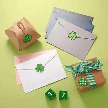 Zonon 1000 Pieces St Patrick's Day Stickers Roll 1.5 Inch Irish Shamrock Labels Clover Themed Stickers Self Adhesive Tag Seals Stickers for Bags Boxes Wrap Cards Party Decoration Supplies