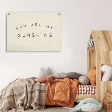Lyla & Sage Play Co Children's Canvas Banner - Premium Playroom, Bedroom and Nursery Wall Art Decor - Neutral Sign For Kids Playroom - Montessori Wall Decor (Sunshine)