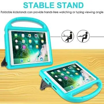 SUPLIK Kids Case for iPad 5th/6th Generation (9.7-inch, 2017/2018), iPad Air 2 Case with Screen Protector, iPad Pro 9.7 Durable Shockproof Protective Cover with Handle Stand for Kids, Cyan
