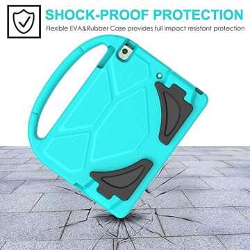 SUPLIK Kids Case for iPad 5th/6th Generation (9.7-inch, 2017/2018), iPad Air 2 Case with Screen Protector, iPad Pro 9.7 Durable Shockproof Protective Cover with Handle Stand for Kids, Cyan