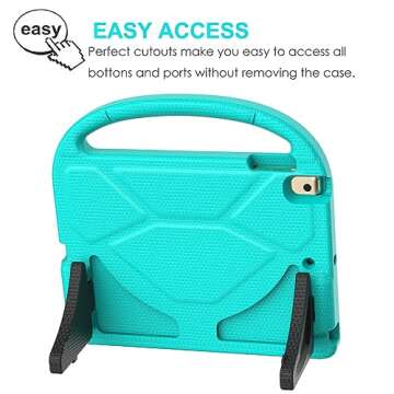 SUPLIK Kids Case for iPad 5th/6th Generation (9.7-inch, 2017/2018), iPad Air 2 Case with Screen Protector, iPad Pro 9.7 Durable Shockproof Protective Cover with Handle Stand for Kids, Cyan