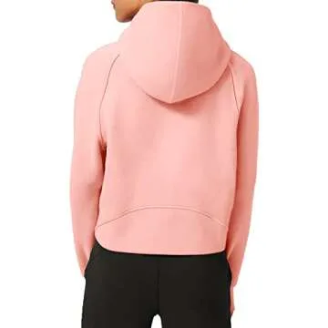 LASLULU Womens Cropped Hoodies Sport Athletic Zip Up Hoodie Sweater Fleece Lined Sweatshirt Long Sleeve Pullover Fall Fashion 2024 Pockets(Pink Large)
