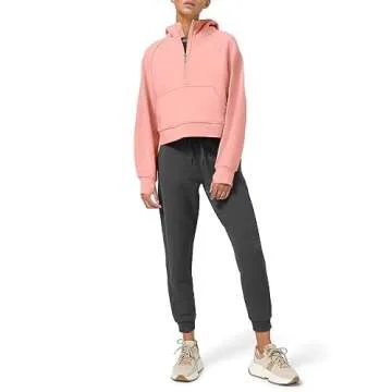 LASLULU Womens Cropped Hoodies Sport Athletic Zip Up Hoodie Sweater Fleece Lined Sweatshirt Long Sleeve Pullover Fall Fashion 2024 Pockets(Pink Large)