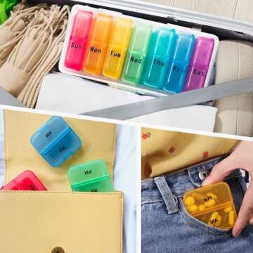 Daviky Weekly Pill Organizer 2 Times a Day, Medicine Am Pm Pill Organizer 7 Day, Large Travel Vitamin Pill Box Twice a Day, Daily Supplement Organizer Pill Container Dispenser Big Medication Case