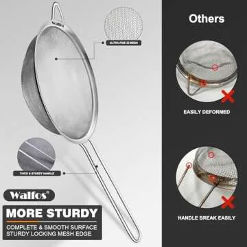 Walfos Fine Mesh Strainers Set, Premium Stainless Steel Colanders and Sifters, with Reinforced Frame Sturdy Handle, Perfect for Sift, Strain, Drain Rinse Vegetables, Pastas Tea - 3 Sizes