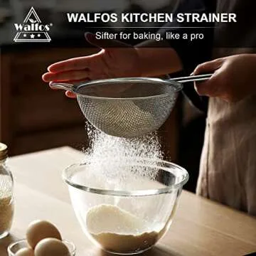Walfos Fine Mesh Strainers Set, Premium Stainless Steel Colanders and Sifters, with Reinforced Frame Sturdy Handle, Perfect for Sift, Strain, Drain Rinse Vegetables, Pastas Tea - 3 Sizes