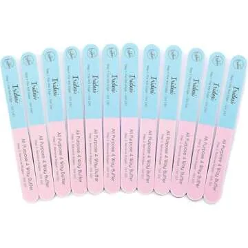 Iridesi 4 Way Finger Nail File and Buffer, Emery Boards for Natural Nails, 4 Fingernail Files in 1, Professional Filer Board and Shiners, 7 Inches Long, Salon Supplies Buffers Shine Kit, 12 Pack
