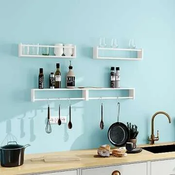 Fixwal Nursery Book Shelves, 16.5 Inch Floating Bookshelves for Nursery & Playroom, Set of 4, Solid Wood Wall Mounted Shelves for Books, Toys and Decor Storage (White)