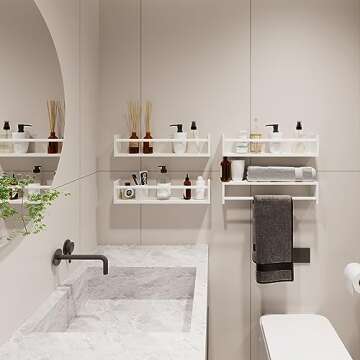 Fixwal Nursery Book Shelves, 16.5 Inch Floating Bookshelves for Nursery & Playroom, Set of 4, Solid Wood Wall Mounted Shelves for Books, Toys and Decor Storage (White)