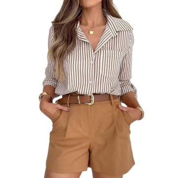 Siliteelon Women's Striped Button Down Shirt for Office Wear