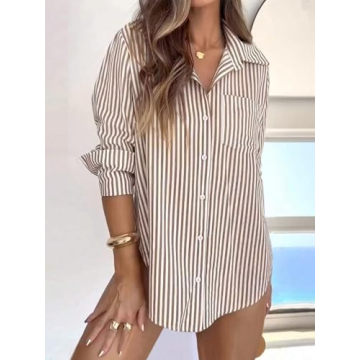 Siliteelon Women's Striped Button Down Shirt for Office Wear