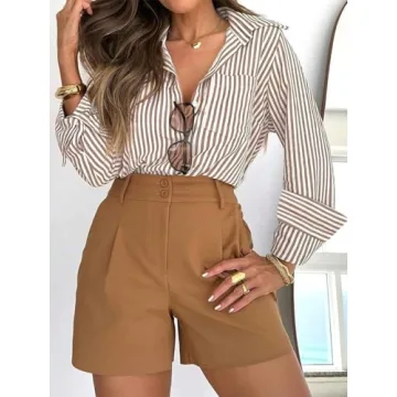 Siliteelon Women's Striped Button Down Shirt for Office Wear