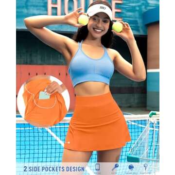 Pleated Tennis Skirts for Women High Waisted Athletic Golf Skorts with Pockets Shorts Running Workout Clothes (Orange, L)