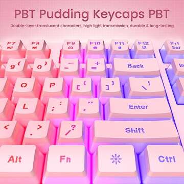 Pink Creamy Keyboard with Rainbow Backlight & Ergonomic Design