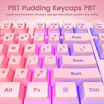 Pink Creamy Keyboard with Rainbow Backlight & Ergonomic Design