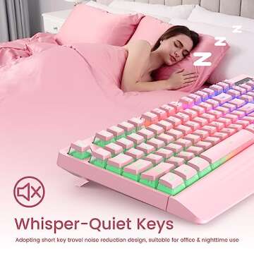 Pink Creamy Keyboard with Rainbow Backlight & Ergonomic Design