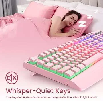 Pink Creamy Keyboard with Rainbow Backlight & Ergonomic Design