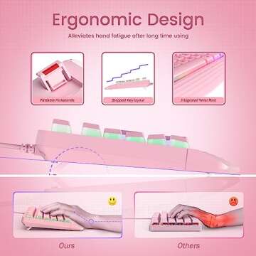 Pink Creamy Keyboard with Rainbow Backlight & Ergonomic Design