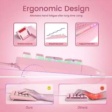 Pink Creamy Keyboard with Rainbow Backlight & Ergonomic Design