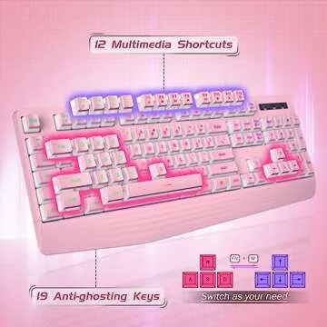 Pink Creamy Keyboard with Rainbow Backlight & Ergonomic Design