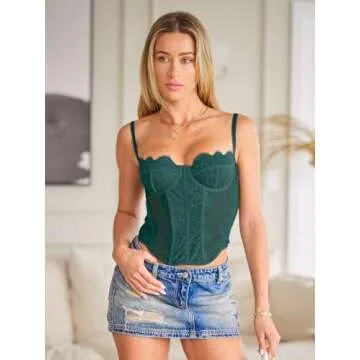 Dealmore Corset Tops For Women Going Out Lace Mesh Date Night Spaghetti Strap Party Club Fall Outfits Clothes Fashion 2025 Green Medium