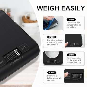 Food Scale, 11lb Kitchen Scale with 6 Units Tare Function & LCD Display, 0.05oz/1g Stainless Steel Digital Food Scale Grams and Ounces for Baking, Cooking, Dieting and Meal Prep (Black)