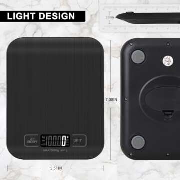 Food Scale, 11lb Kitchen Scale with 6 Units Tare Function & LCD Display, 0.05oz/1g Stainless Steel Digital Food Scale Grams and Ounces for Baking, Cooking, Dieting and Meal Prep (Black)