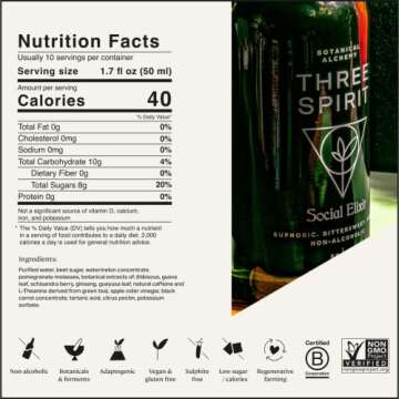 Three Spirit Non-Alcoholic Alternative Spirit - The Elixir, 50cl | Adaptogens, Cacao, Damiana & Lion's Mane | Active Botanical, Gluten Free & Vegan Drinks