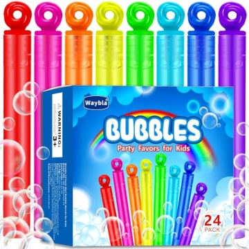 Waybla 24 Pack Bubble Party Favors - Mini Bubble Wands for Kids Birthdays, Goodie Bag Fillers, Color...