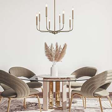 KSANA Modern Antique Gold Chandeliers for Dining Room, 8 Lights Lighting Fixture with Aged Gold Fini...