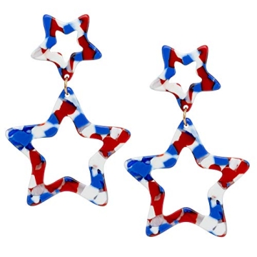 Madison Tyler Americana Collection 4th of July Jewelry | MAGA Red White and Blue Plexi Double Star D...