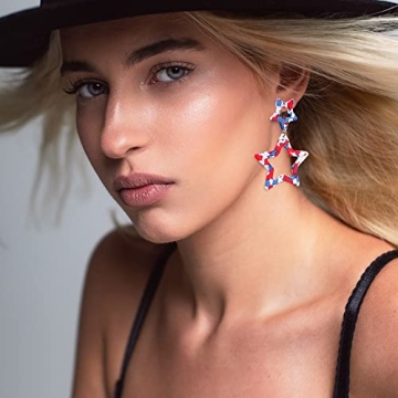 Madison Tyler Americana Collection 4th of July Jewelry | MAGA Red White and Blue Plexi Double Star Drop Dangle Post Earrings for Women (Double Star Earrings)