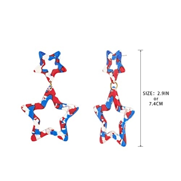 Madison Tyler Americana Collection 4th of July Jewelry | MAGA Red White and Blue Plexi Double Star Drop Dangle Post Earrings for Women (Double Star Earrings)