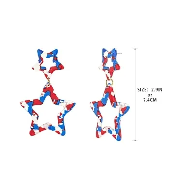 Madison Tyler Americana Collection 4th of July Jewelry | MAGA Red White and Blue Plexi Double Star Drop Dangle Post Earrings for Women (Double Star Earrings)