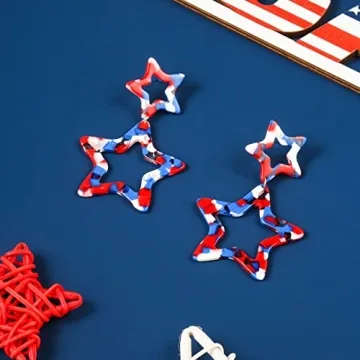 Madison Tyler Americana Collection 4th of July Jewelry | MAGA Red White and Blue Plexi Double Star Drop Dangle Post Earrings for Women (Double Star Earrings)