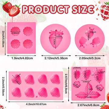 5 Pcs Strawberry Baking Mold Silicone Handmade Candy Jelly Bakeware 3D Flower Strawberry Embed Silicone Fruit Shape Pastry Mold for Soap wax Chocolate Fondant Ice Cream Cupcake Cake Decor