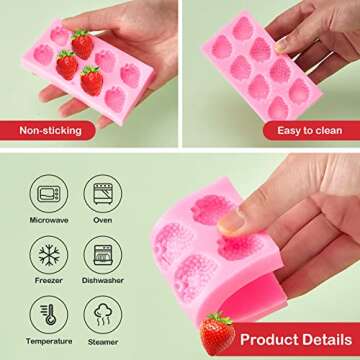 5 Pcs Strawberry Baking Mold Silicone Handmade Candy Jelly Bakeware 3D Flower Strawberry Embed Silicone Fruit Shape Pastry Mold for Soap wax Chocolate Fondant Ice Cream Cupcake Cake Decor